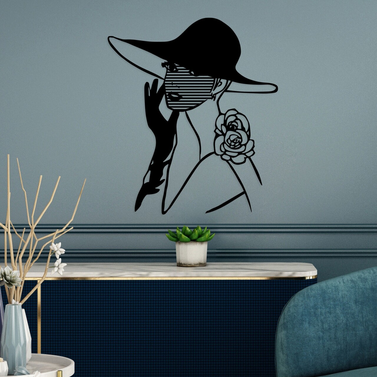 Decoratiune de perete, Striped Woman, Dimensiune: 60 x 69 cm, Negru - imagine 6